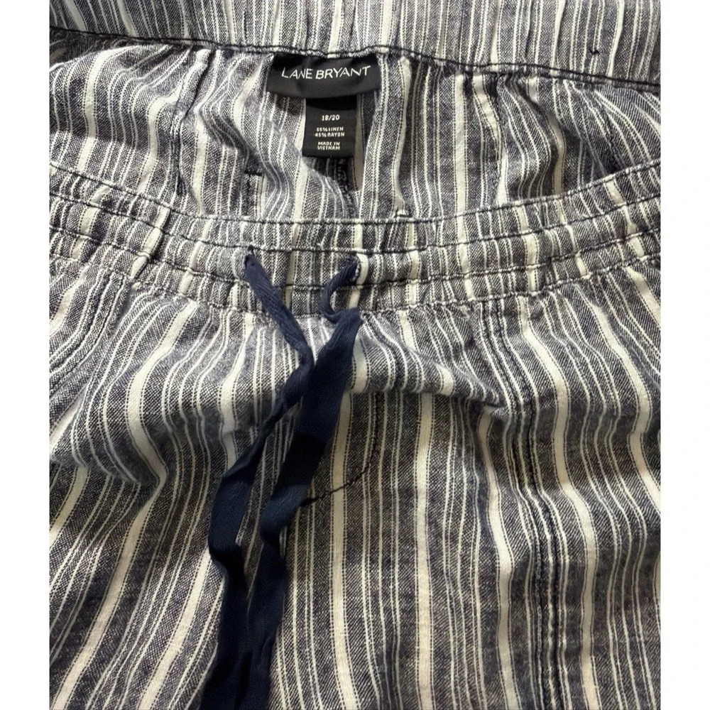 Lane Bryant Striped Blue White Capri Pant Plus 18/20 Resort Linen Blend Beach - Picture 10 of 10